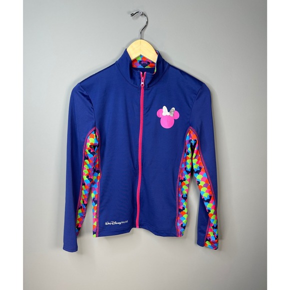 Disney Parks Other - Disney Parks Minnie Mouse Jacket Girls Large Blue Zip Up Colorful Pattern